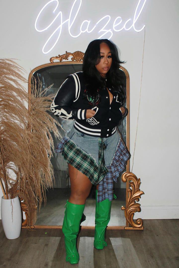Flannel denim skirt