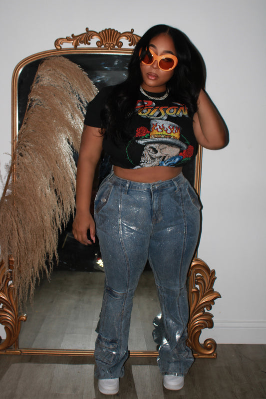 Metallic cargo jeans