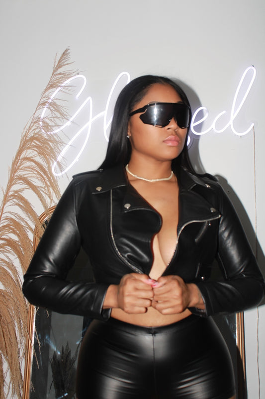 Black biker crop jacket