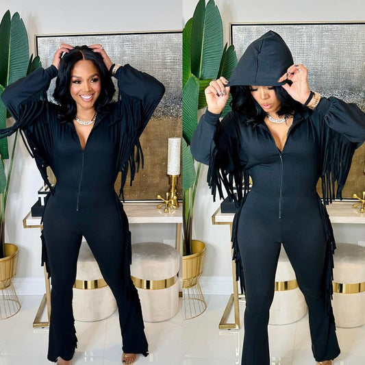 Fringe jumpsuit black